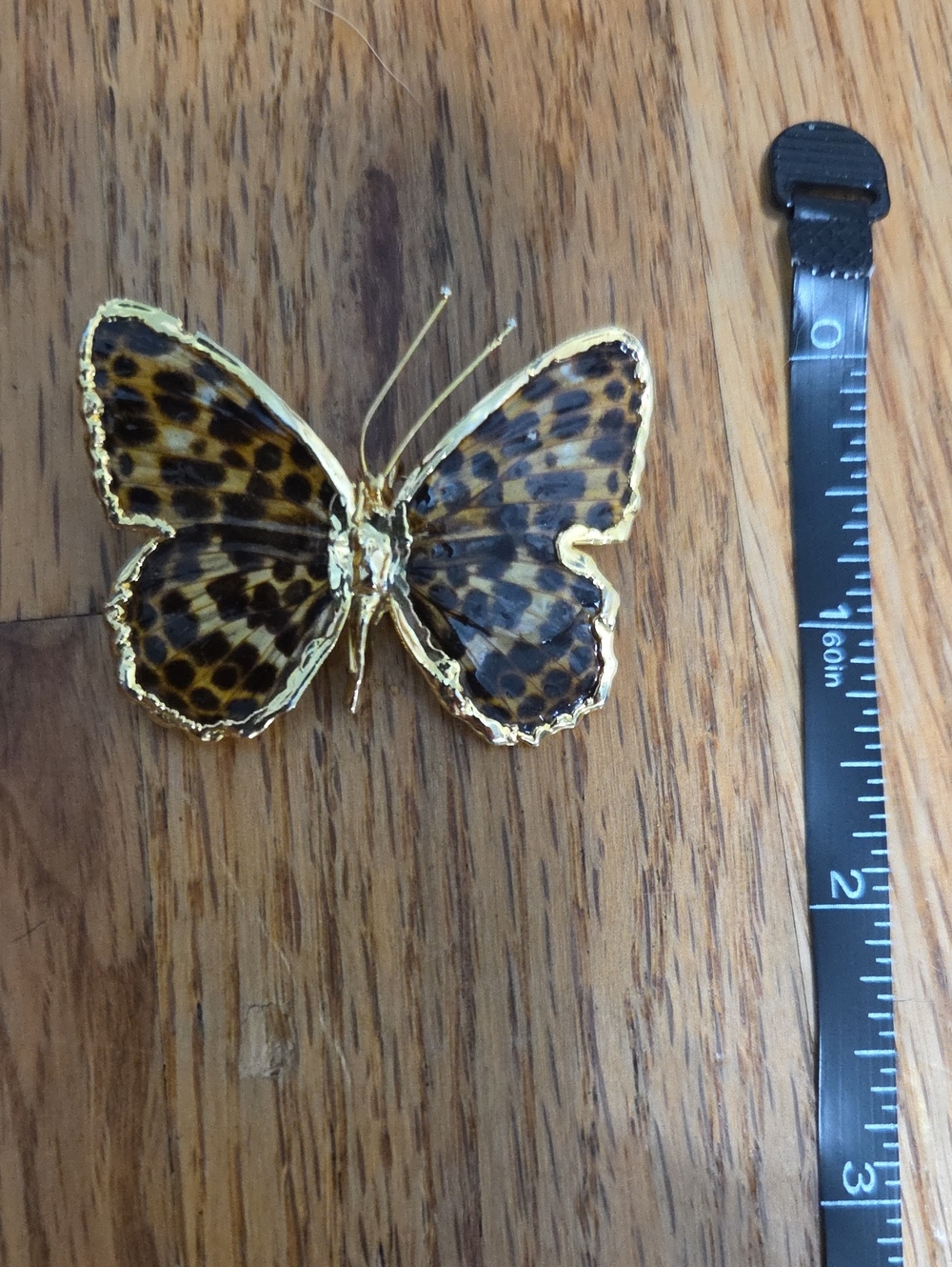 Gold-Edged Leopard Print Butterfly Brooch